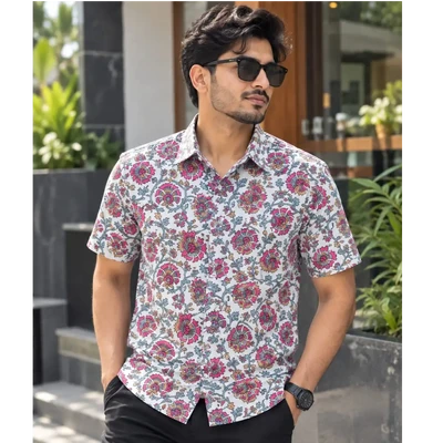 Print Shirt Cotton Half Sleeve For Men's