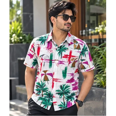 Print Shirt Cotton Half Sleeve For Men's