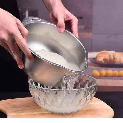 Rice Washing Strainer Bowl